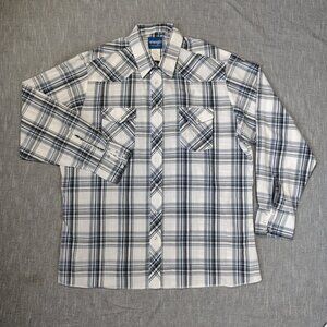 VINTAGE Wrangler Shirt Size XXLT 2XL Tall Pearl Snap Western Plaid Long Sleeve